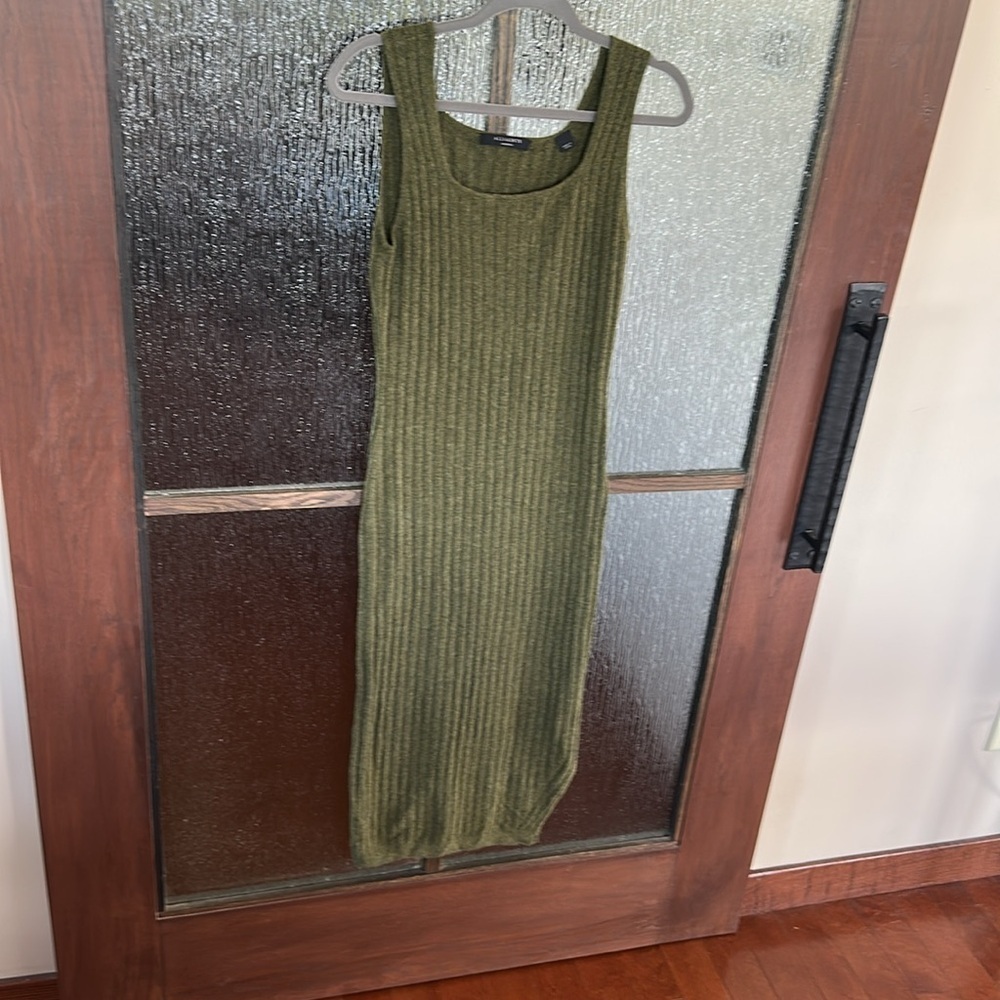 All Saints Olive Green Ribbed Midi Dress Wool/Alpaca blend Size M